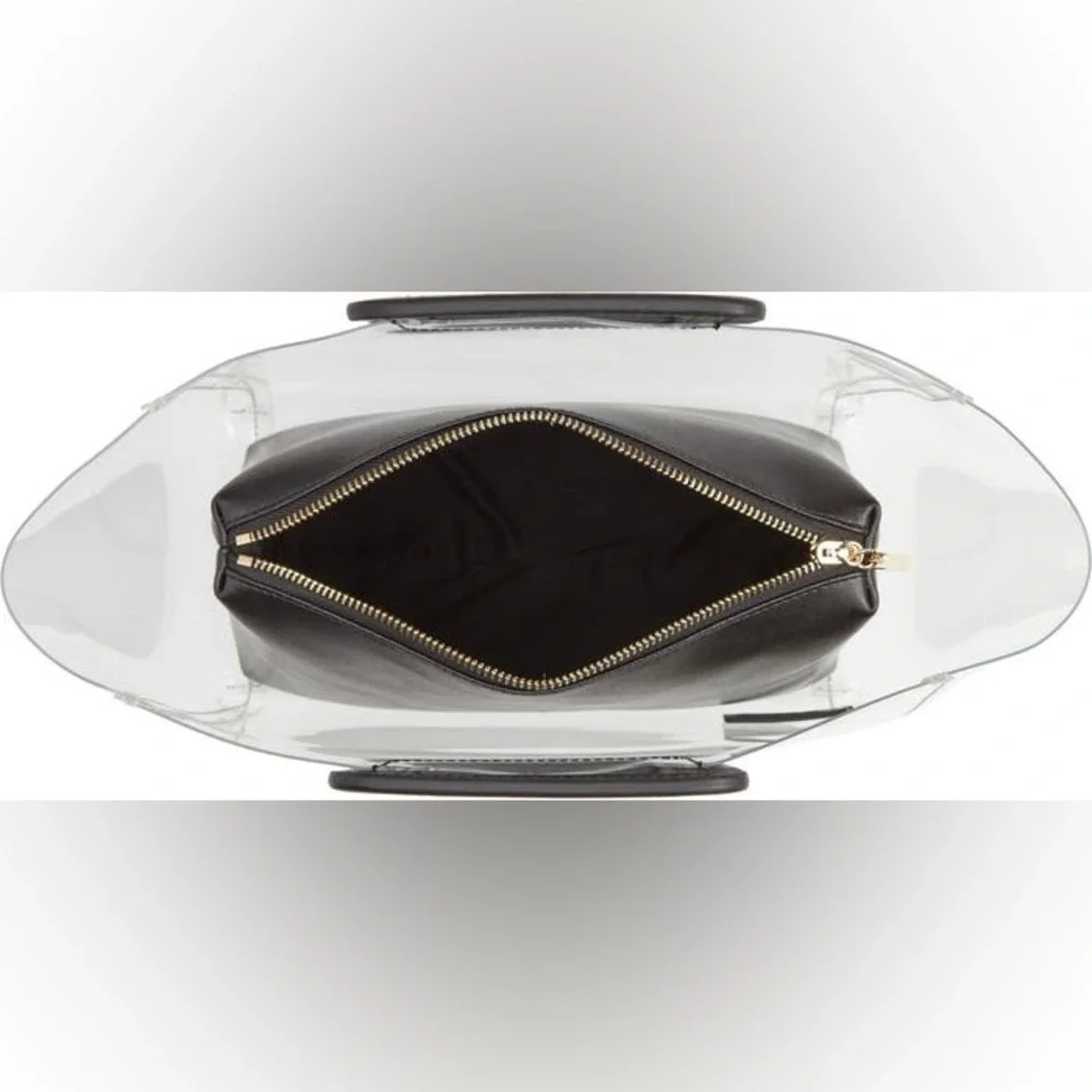 NEW STAUD Transparent Stadium Tote Bag with Black Leather Pouch Insert